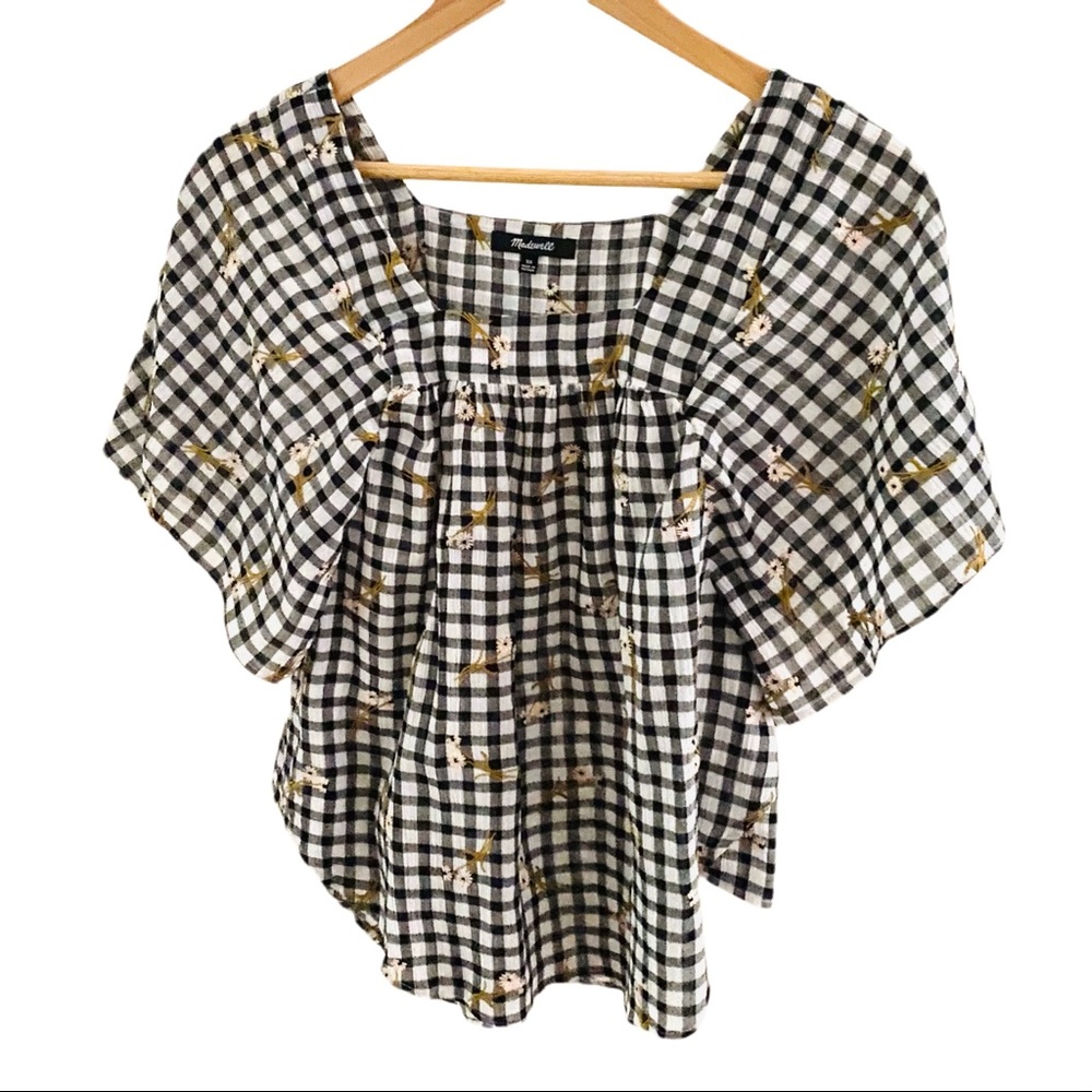 Madewell XS Gingham Embroidered Butterfly Top